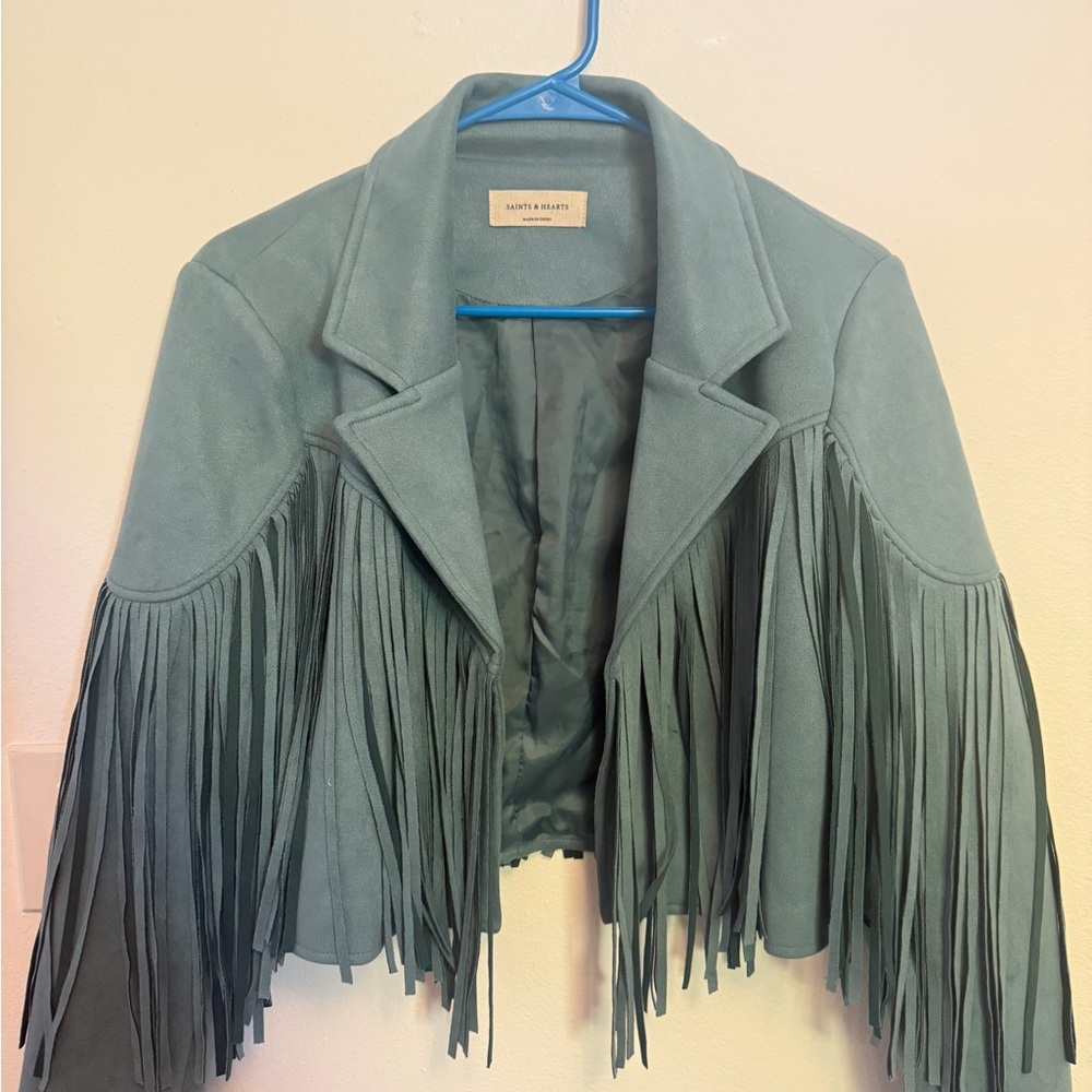 & Other Stories Teal Fringe Blazer